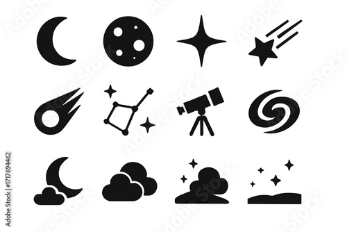 Moon vector sky comet star crescent icons night shooting icon galaxy twinkling