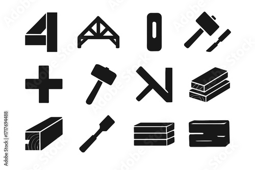 Angled icons chisel icon vector timber mallet framing mortise beam brace hammer