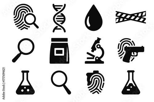 Dna vector microscope fingerprint evidence forensic icon chemical crime icons science flask