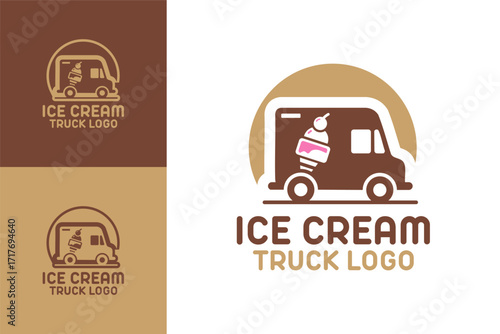 Ice Cream Truck Logo Premium Summer Treat Symbol