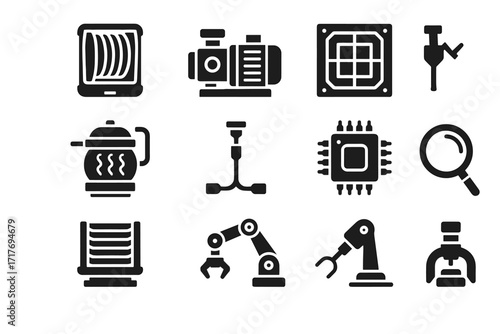 Chamber vacuum icons tools reticle vector icon transport wafer chip semiconductor system