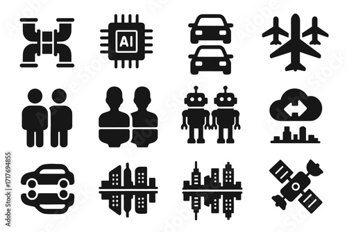 City arrows mirrored twins icon twin reflection digital duplicate human vector robotic