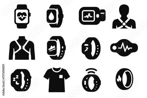 Fabric ecg smartwatch calorie health pressure counter reminder icon wearable vector