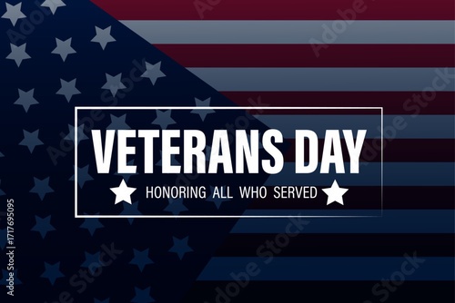 Vector illustration of an American flag with "VETERANS DAY" and "HONORING ALL WHO SERVED" text. Ideal for patriotic or memorial themes.
