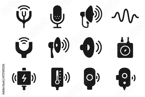 Audio symbol vector sensor wave hydroacoustic icon parabolic icons receiver tool noise