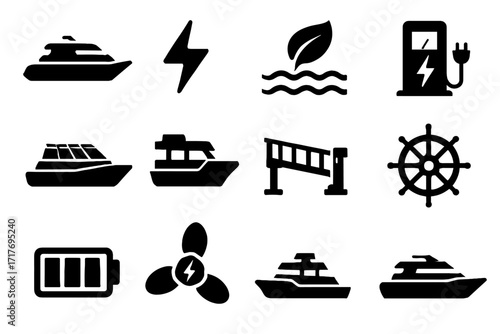 Icons bridge boarding vector docking icon silhouette futuristic ferry electric battery ship