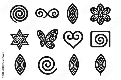 Scroll coil pinched vector icon butterfly wing paper oval quilling icons open
