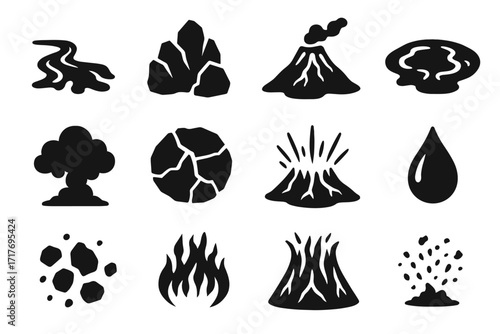 Cracked volcanic field lava icon magma cloud glowing vector stone jagged