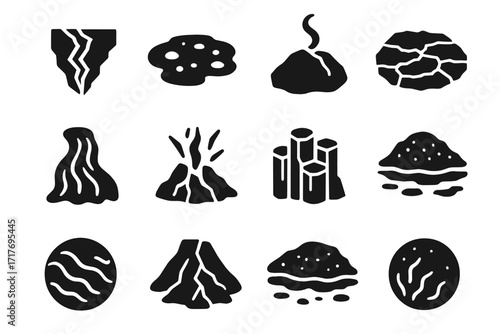 Smoking layer molten vector pool crack icon crust basalt lava icons jagged