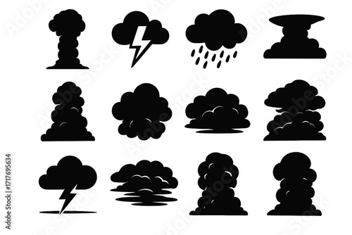 Silhouette cumulonimbus storm lightning column thunderhead icon vector rising mass set top