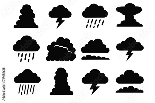 Storm set top silhouette vector horizon icon anvil towering thunderhead vertical shape