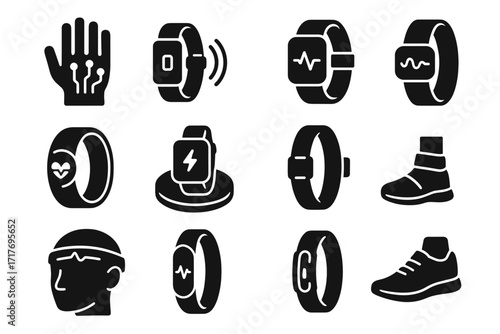Glove icon charging smart vector wearables feedback wearable tracker stress pulse