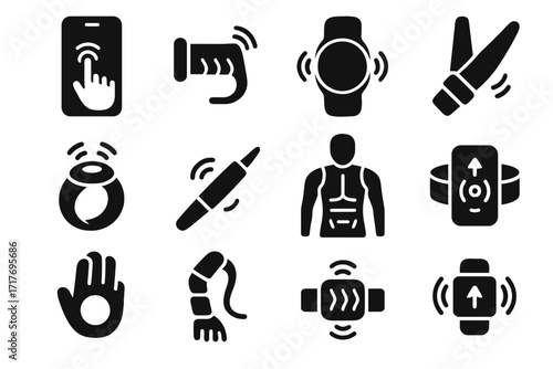 Device wrist icon haptic suit icons alarm unit vector force ring bike