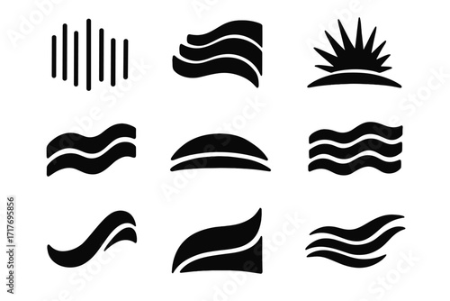 Icon light aurora set polar horizon vector magnetic sweeping sky multiband