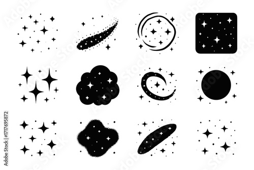 Vector flicker curve starfield stars reflective micro collection space dark icon dotting