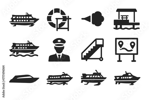 Railing vector passenger hydrofoil board icon form route lifebuoy ferry area terminal