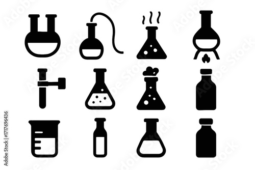 Foam lab boiling bottle flame icons vector chemical tube clamp icon glassware