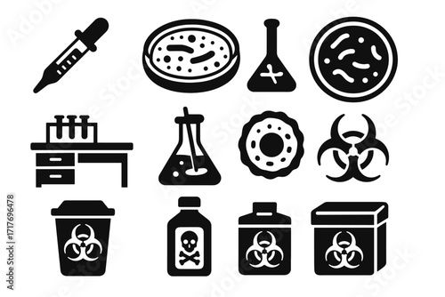 Icons lab dish vector box calibrator model cell bio bottle biological icon