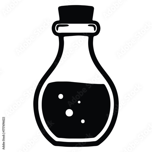 Black potion bottle illustration for fantasy and halloween design needs