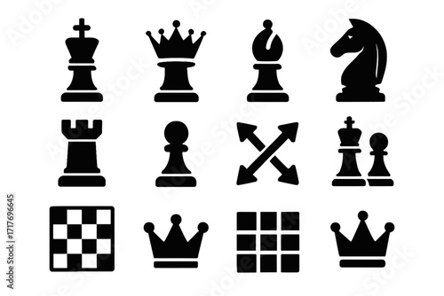 Motif chess icon bishop symbol knight iconic crown board training vector modern