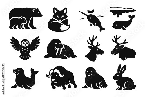 Arctic alert reindeer icon ears vector animals narwhal polar profile icons curled