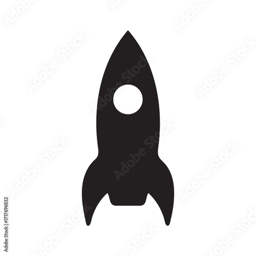 Bold black rocket silhouette blasting off into outer space for exploration innovation and future space travel concepts graphic design element