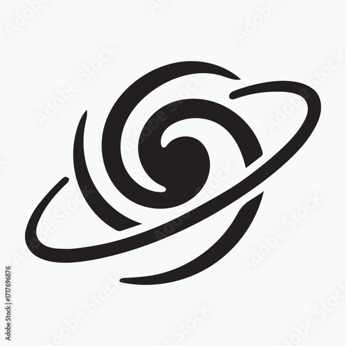 Cosmic swirl symbol represents black hole gravity and orbiting celestial bodies abstract space science and galactic exploration art