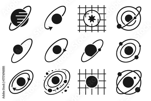 Icon lines mechanics satellite orbital vector orbit arc asteroid icons belt modern