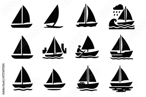 Shape cutter minimal icon sailboat collection paddle windsurf sails boat open vector