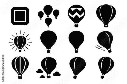 Clouds cinematic icon sunburst vector angled air tiny balloon behind rising
