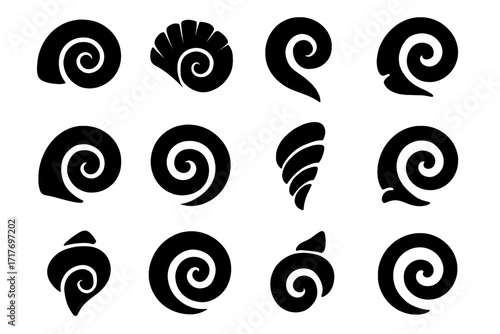 Icons stylized curve shell seashell shape decorative icon reef vector curl ocean