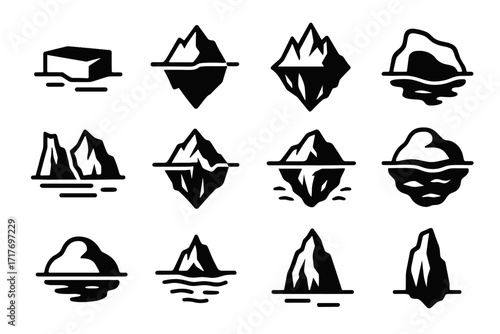 Iceberg glacier vector far block arctic collection icon rounded sea floating