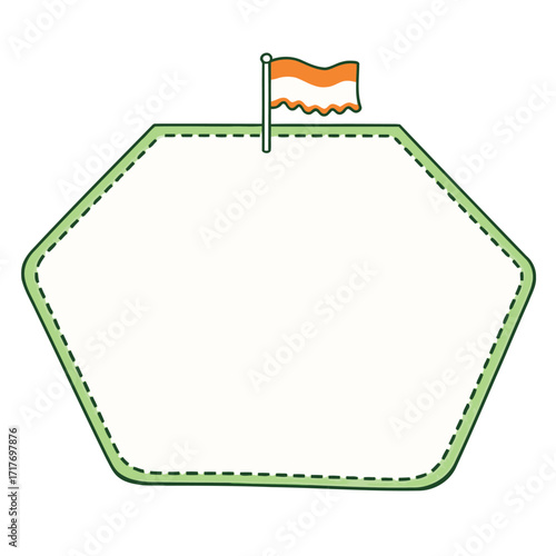 A minimalist and patriotic doodle-style illustration of a hexagonal frame with an orange and white flag, ideal for national holiday themes or a simple and clean design.