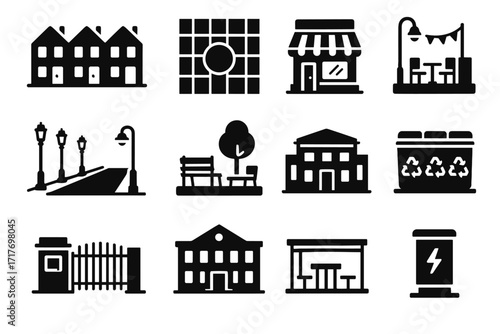 Security community icon block zone gate event vector public space city