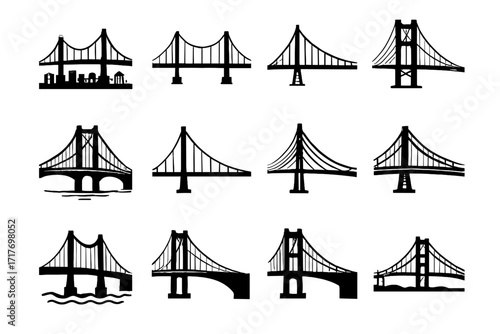 Crossing vector sketch suspension icon layered bridge icons steel span design