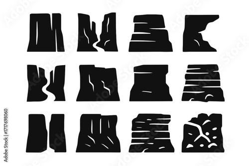 Icons cliffside rock plateau canyon passage vector overhang cliff layered icon