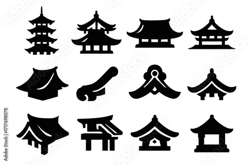 Vector ornamental joinery roof structural gable silhouette pagoda icon icons beam wood