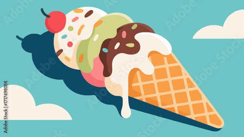 Ice cream desserts and delicacies, hand-drawn vector illustrations
