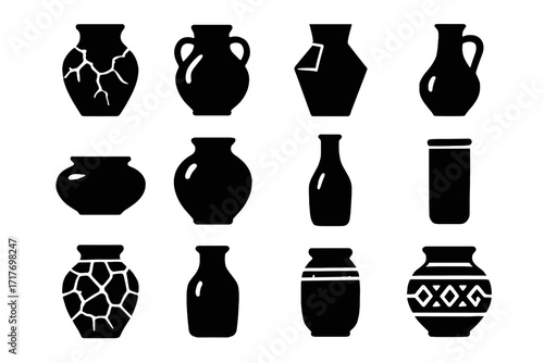 Vase pot vases sculpted oval ceramic vector belly glaze mosaic icon pottery