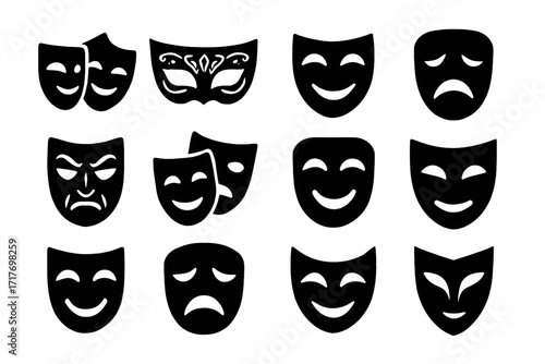 Bold theatre masks duo greek stage vector cultural mask smile icon joy
