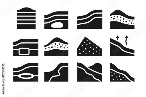 Ridge moraine layered buried sediment icon effects section till vector ice cross