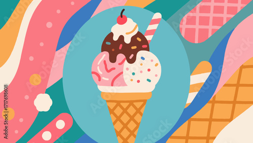 Ice cream desserts and delicacies, hand-drawn vector illustrations