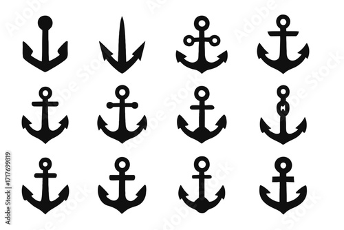 Marine variant mooring representation anchor vector yacht icon circular set heavy
