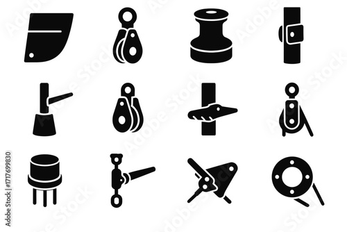 Modern vang sail rigging point block hinge assembly icon mast vector pulley