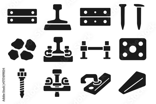 Icons ballast nail train pad gauge icon stone anchor rail vector track