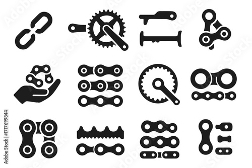 Wear icon chainring link bicycle exploded links tool chain teeth vector