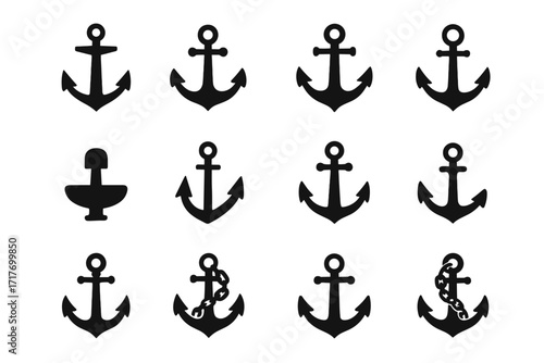 Vector stock decorative classic icon collection mushroom grappling boat anchor shallow