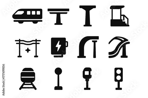 System icon track icons signal vector overhead column train curve panel monorail