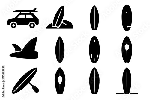 Icon car longboard vector rack pointed logo surfboard icons shortboard tail collection