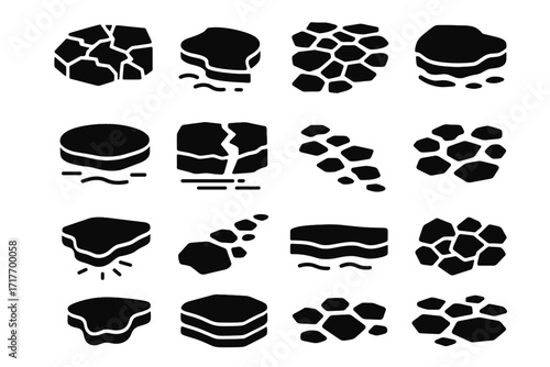 Trail water cap breach collection patchwork shimmer icon crack sheet arctic vector